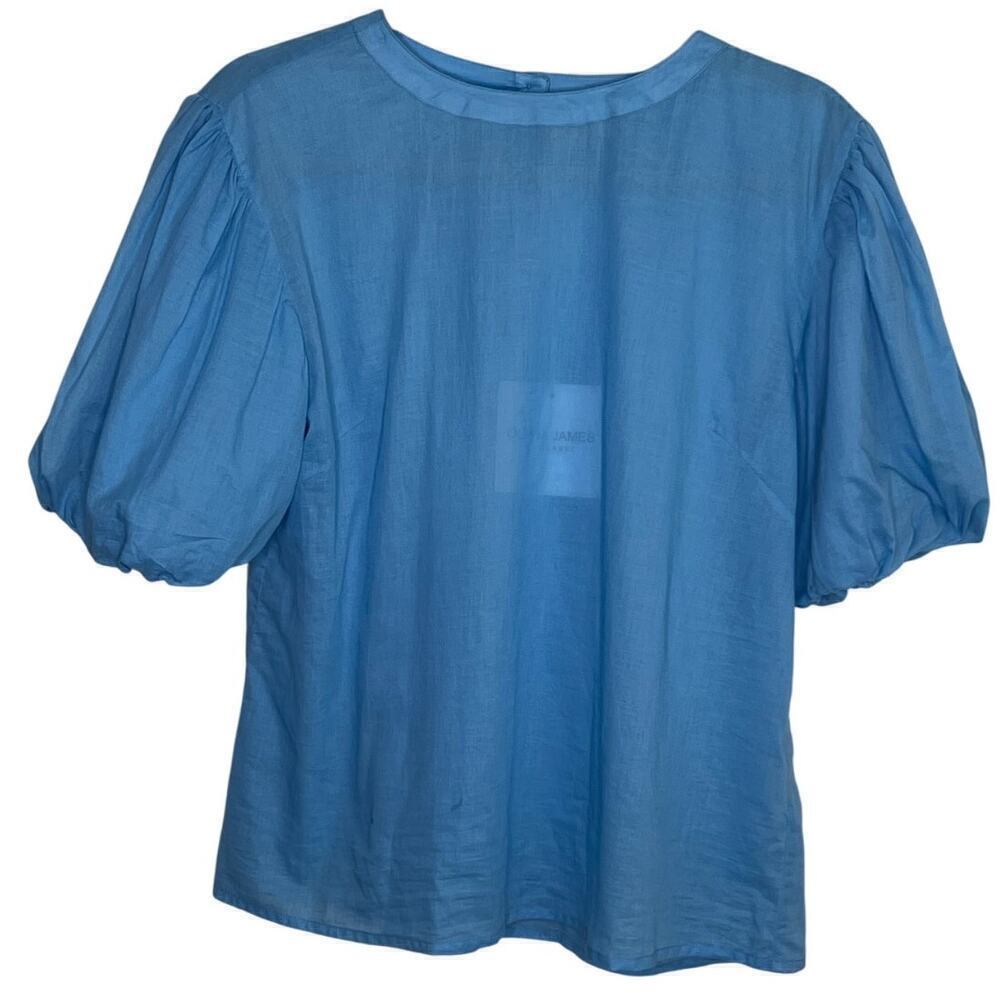 NWT Olivia James The Label Annie Puff Sleeve Blouse Sky Blue Women's Size S